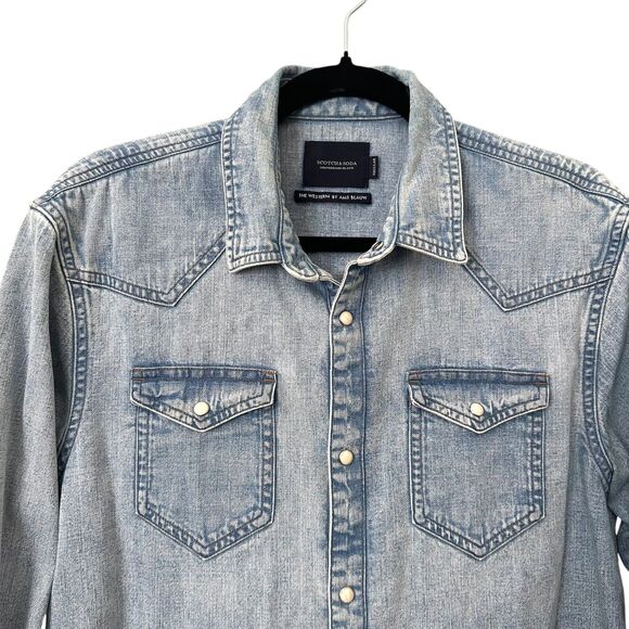 SCOTCH &‎ SODA The Western by Ams Blauw Button Down Shirt Medium - Picture 3 of 4
